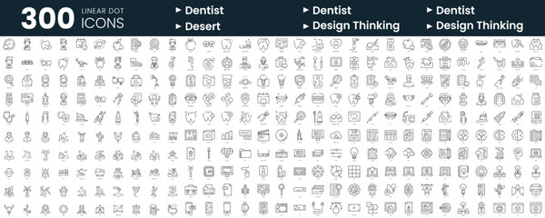 Set of 300 thin line icons set. In this bundle include dentist, desert, design thinking - obrazy, fototapety, plakaty