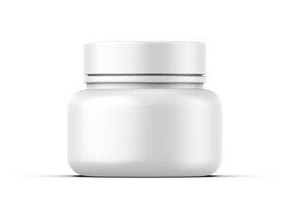Blank cosmetics round plastic jar container for branding and mockup, 3d render illustration.