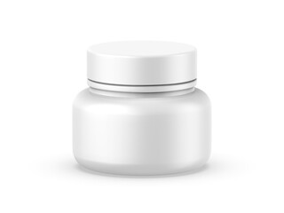 Blank cosmetics round plastic jar container for branding and mockup, 3d render illustration.