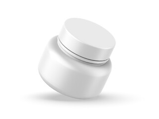 Blank cosmetics round plastic jar container for branding and mockup, 3d render illustration.