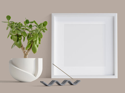 Photo Frame with flowers in the interior, Illustration, 3d render