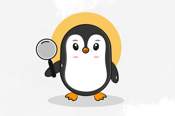 cute penguin holding magnifying glass vector eps 10