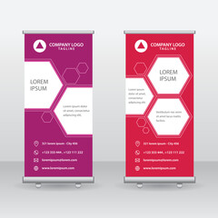 Roll Up Banner Background Vector Template with Abstract Geometric Design