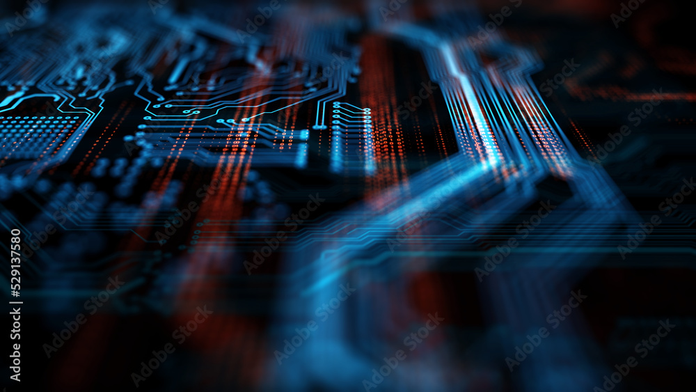 Poster Printed circuit board futuristic server/Technology background of the abstract computer motherboard, can be used in the description of technological processes, science, education. 
