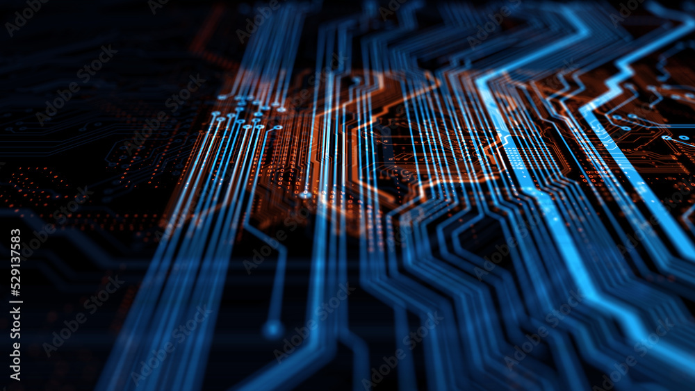 Aufkleber Printed circuit board, technology background/Technology background of the abstract computer motherboard, can be used in the description of technological processes, science, education. 