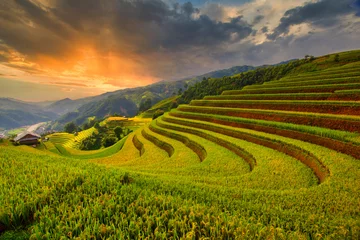 Tafelkleed Rijstvelden op terrassen van Mu Cang Chai, YenBai, Vietnam. Vietnam landschappen. © tonjung