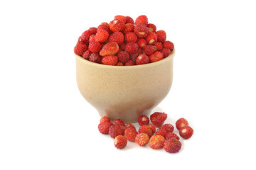Wild strawberries in bowl  isolated on a white