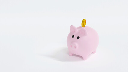 3D Illustration of pink piggy and golden coin 