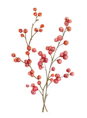 Watercolor Christmas vector bouquet with holly berry branches.