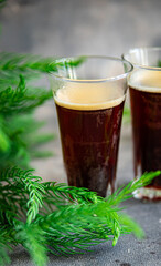 christmas hot drink coffee mulled wine cocoa cocktail, New Year sweet holiday meal food on the table copy space food background