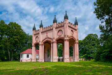 Fototapeta premium Ruins of neo-gothic Pac`s Palace in Dowspuda, settlement in Podlaskie voivodeship. Poland. The construction work began in 1820.