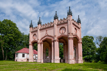 Fototapeta premium Ruins of neo-gothic Pac`s Palace in Dowspuda, settlement in Podlaskie voivodeship. Poland. The construction work began in 1820.