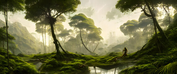 Artistic concept painting of a forest landscape, background illustration. - obrazy, fototapety, plakaty
