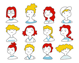 Set of teen cartoon character, Modern doodle of kids character. Hand drawn people vector illustration.