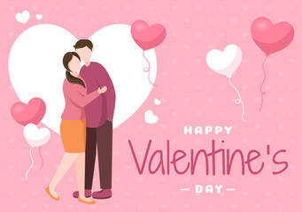 Happy Valentines Day Template Hand Drawn Cartoon Flat Illustration Which is Commemorated on February 17 for Love Greeting Card or Poster Design