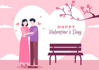 Happy Valentines Day Template Hand Drawn Cartoon Flat Illustration Which is Commemorated on February 17 for Love Greeting Card or Poster Design