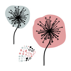 Abstract floral elements paper collage in trending colors. Vector illustration