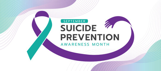 Suicide prevention awareness month - suicide awareness prevention ribbon sign with roll hand care shape vector design