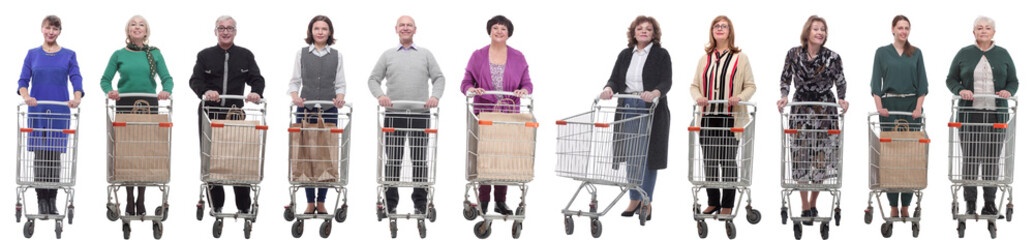 collage group of people with cart isolated on white