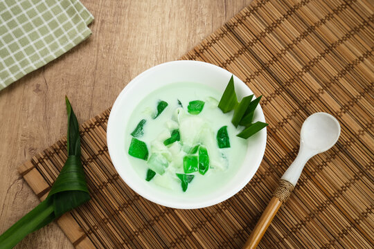 Buko Pandan, a dessert from Philippines, made from jelly, young coconut, evaporated milk, sweetened condensed milk