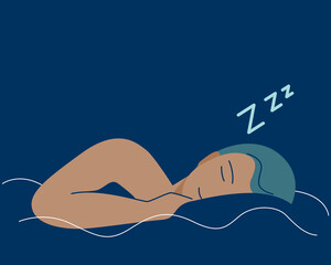 A man sleeping on comfortable bed, healthy sleep concept. flat vector illustration.
