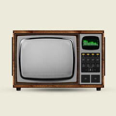 Created model of retro tv set with blank grey screen isolated over white background. Vintage, fashion cycle, mockup for text or design