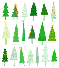 Set of cute isolated Christmas tree illustrations