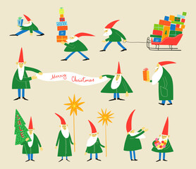 Christmas set of cute isolated gnome characters - 529142953