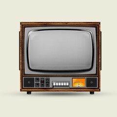 Model of retro tv set with blank grey screen isolated over white background. Vintage, fashion cycle, mockup for text or design