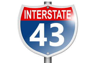 Interstate highway 43 road sign isolated on white background