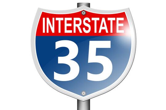 Interstate highway 35 road sign isolated on white background