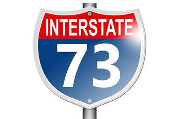 Interstate highway 73 road sign isolated on white background