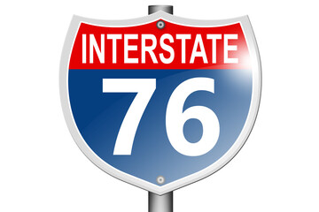 Interstate highway 76 road sign isolated on white background