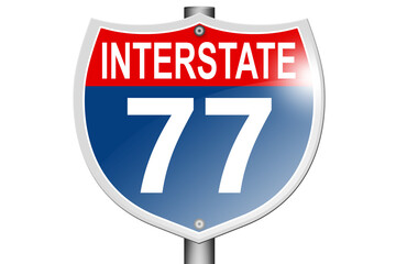 Interstate highway 77 road sign isolated on white background