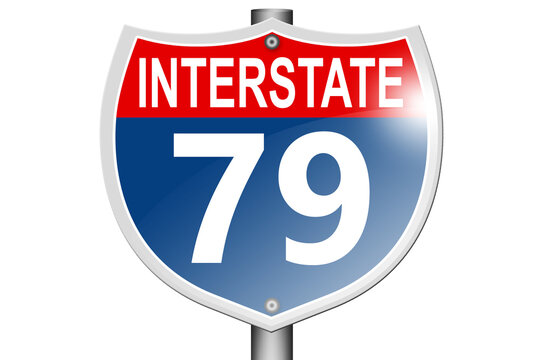 Interstate highway 79 road sign isolated on white background