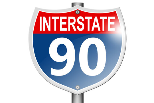 Interstate highway 90 road sign isolated on white background
