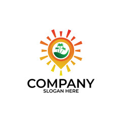 palm tree logo concept, sun design template