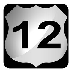 Black and white road sign with US highway 12 with a white background