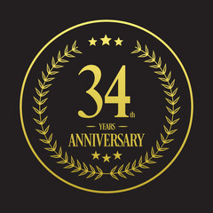 Luxury 34th years anniversary vector icon, logo. Graphic design element