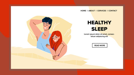 healthy sleep vector. bed pillow, woman happy, person girl, morning dream, bedroom room, home young relax healthy sleep character. people flat cartoon illustration