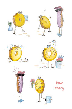 funny food comic strip dounat fall in love