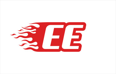 Letter EE or E E fire logo vector illustration in red and white. Speed flame icon for your project, company or application.
