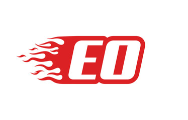 Letter EO or E O fire logo vector illustration in red and white. Speed flame icon for your project, company or application.