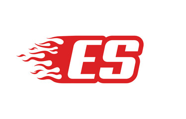 Letter ES or E S fire logo vector illustration in red and white. Speed flame icon for your project, company or application.