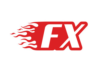 Letter FX or F X fire logo vector illustration in red and white. Speed flame icon for your project, company or application.