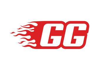 Letter GG or G G fire logo vector illustration in red and white. Speed flame icon for your project, company or application.