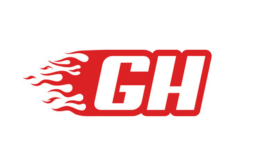 Letter GH or G H fire logo vector illustration in red and white. Speed flame icon for your project, company or application.