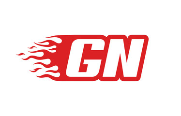 Letter GN or G N fire logo vector illustration in red and white. Speed flame icon for your project, company or application.