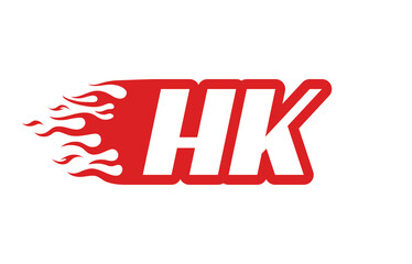 Letter HK or H K fire logo vector illustration in red and white. Speed flame icon for your project, company or application.