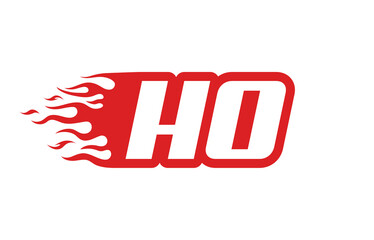 Letter HO or H O fire logo vector illustration in red and white. Speed flame icon for your project, company or application.